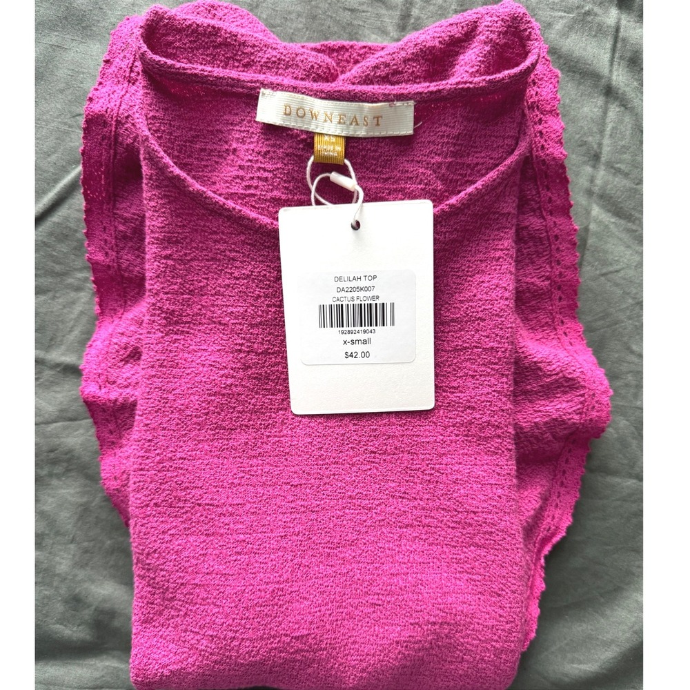 NWT Downeast Delilah Top Cactus Flower Magenta Flutter‎ Lace Sleeve Cotton XS - Picture 5 of 6